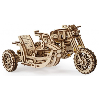 Ugears 3D dřevěné mechanické puzzle UGR-10 Motorka (scrambler) s vozíkem