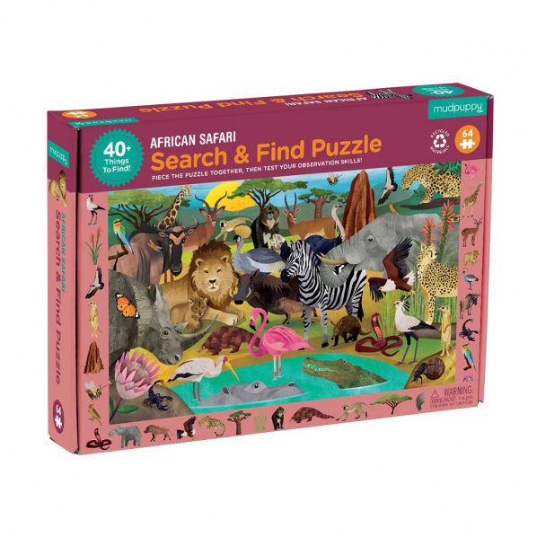 Mudpuppy Puzzle skládej a hledej Safari 64 dílů