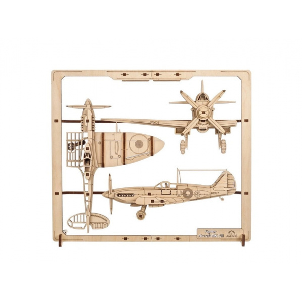 Ugears 2,5D dřevěné mechanické puzzle Stíhací letadlo