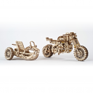 Ugears 3D dřevěné mechanické puzzle UGR-10 Motorka (scrambler) s vozíkem